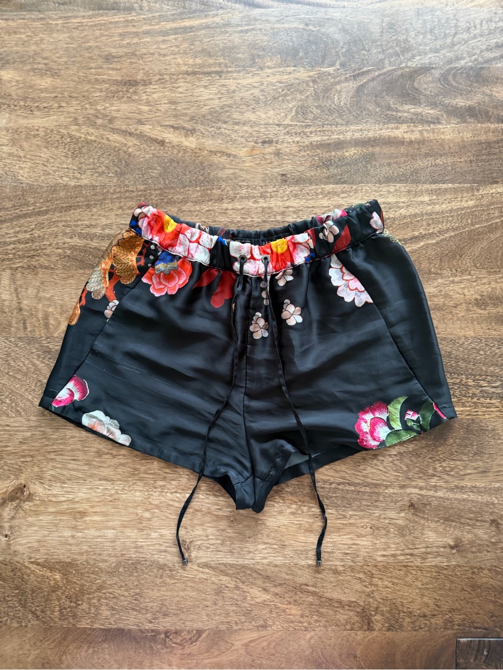 Zara Floral dragon print silk shorts